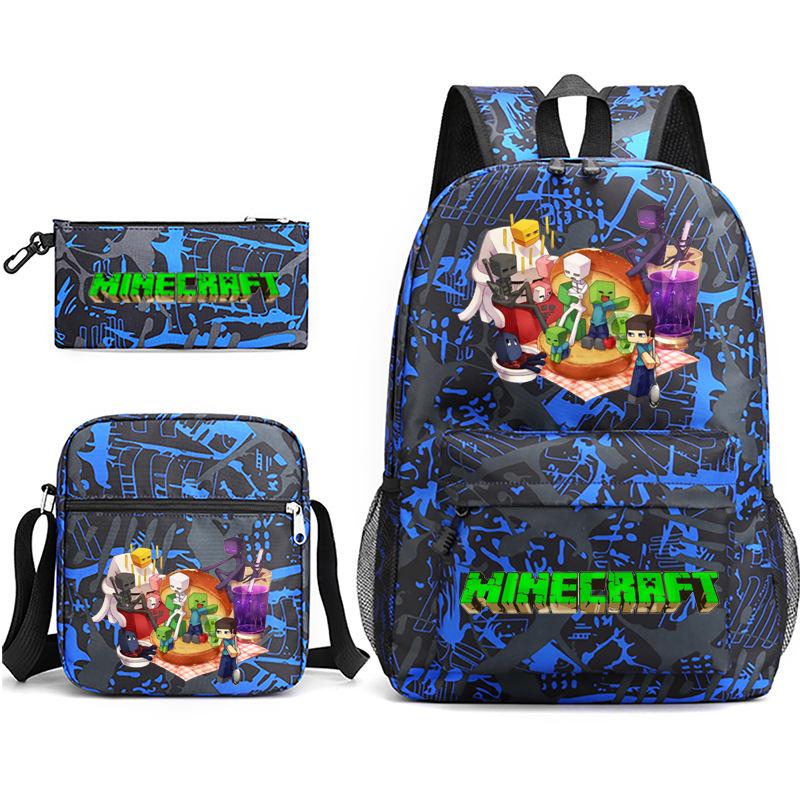 2022 Cross-border Starry Sky School Bag Three-piece Casual Fashion My World Game School Travel Bag