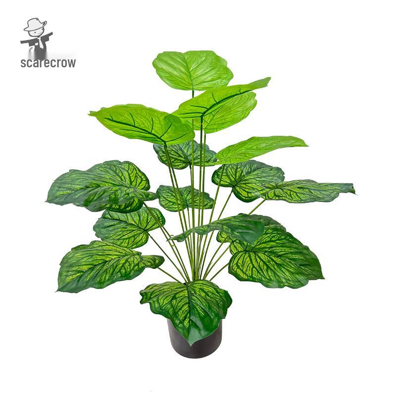 Artificial Bonsai Tree with Large Green Leaves, Potted for Home or Hotel Living Room Decor