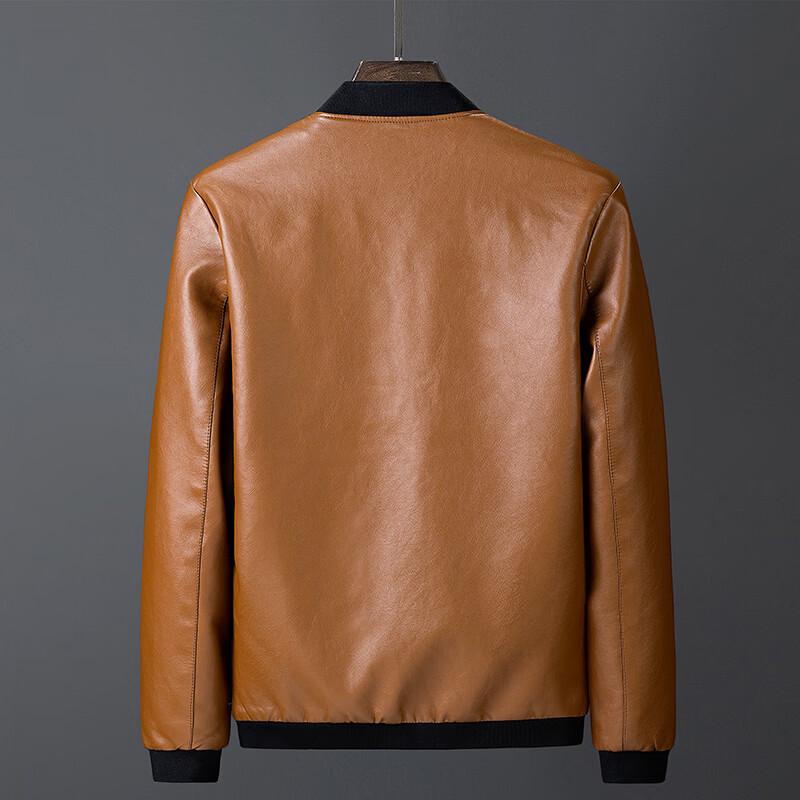 ROMON Men's Slim Fit Stand-Collar Faux Leather Jacket
