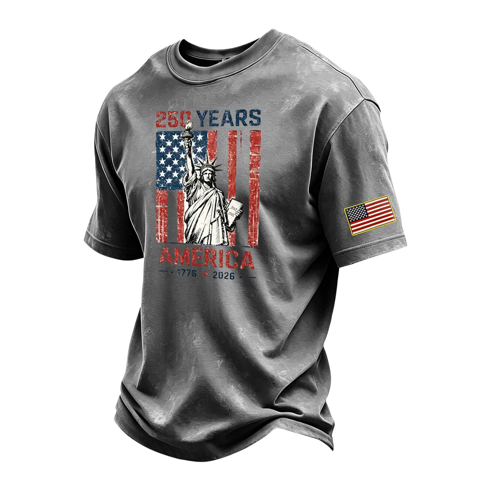 

Men s Vintage Washed Crew Neck Short Sleeve T Shirt with Independence Day Themed Graphic Print Classic Fit Casual Top XXL