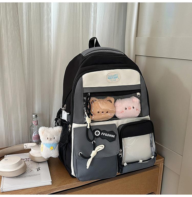 Schoolbag new high-value college style fresh and sweet backpack junior high school students contrasting color splicing bar pain bag backpack