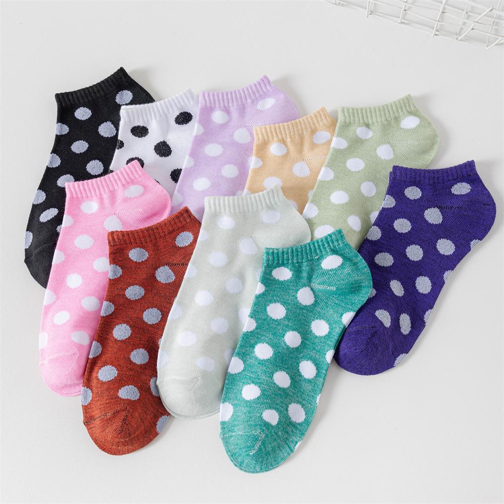 5 Pairs Y2K Polka Dot Women's Ankle Socks Kawaii Cotton Breathable Short Socks White/Black/Purple/Pink (Multi-Color)