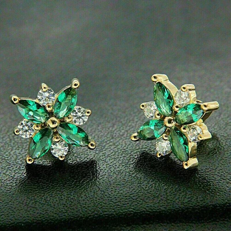 Green/White Cz Flower Stud Earrings Temperament Ear Piercing Accessories For Women Wedding Party Exquisite Girl Jewelry