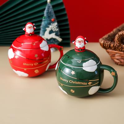 Christmas Gift Mug Ceramic Cartoon Planet Cup Couple Water Cup Coffee Cup with Lid Spoon