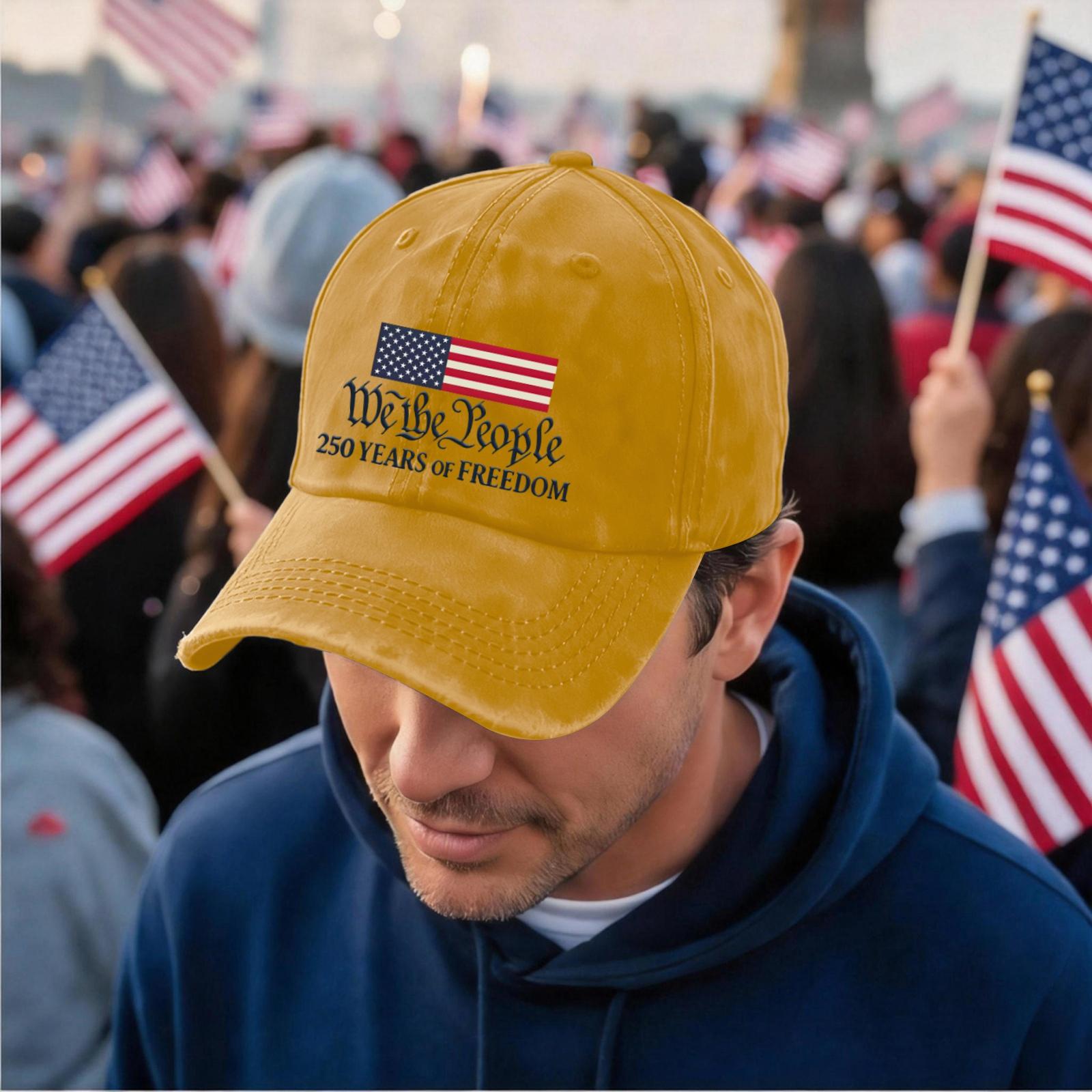 

Men s and women s distressed washed casual baseball caps, flag letter print hats One Size жовтий
