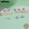 WOSTU 925 Sterling Silver Mint Green Hummingbird Opening ring for Women Drop Crystal Cute Bird Rings Party Jewelry Birthday Gift
