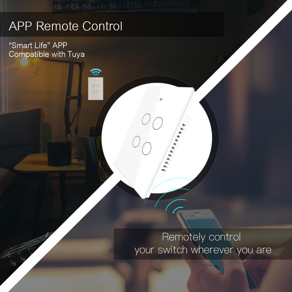 Upgraded 4 Gang Wi Fi Smart Touch Switch Easy Pairing Multi Control Association Backlight ON OFF APP Control Voice