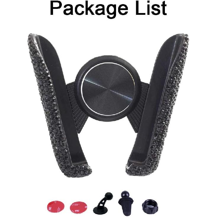 SUNCARACCL Black Bling Phone Holder for Car Vent, Mini Phone Mount