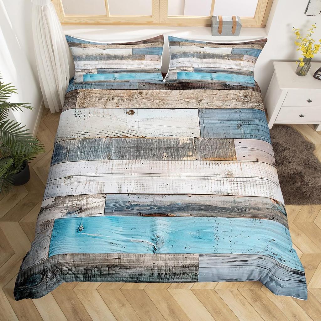 Wooden Board Duvet Cover Sets For Teens Adults Lightweight Quilt Cover With 2 Pillowcases Farmhouse Style Bedding Sets No Quilt
