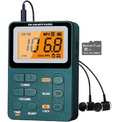 Přenosné rádio AM FM, dobíjecí kapesní rádio s digitálním laděním, MP3, stereo sluchátka, velký LCD displej, zásuvka na kartu TF, tranzistorové rádio