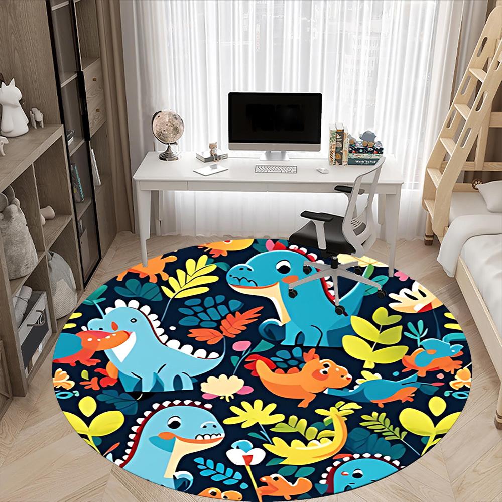 1PC Dino Jungle Pattern Office Round Area Rug, Mat Suitable For Office, Under Office Chairs Bedroom Living Room Home Decor, Room Deco