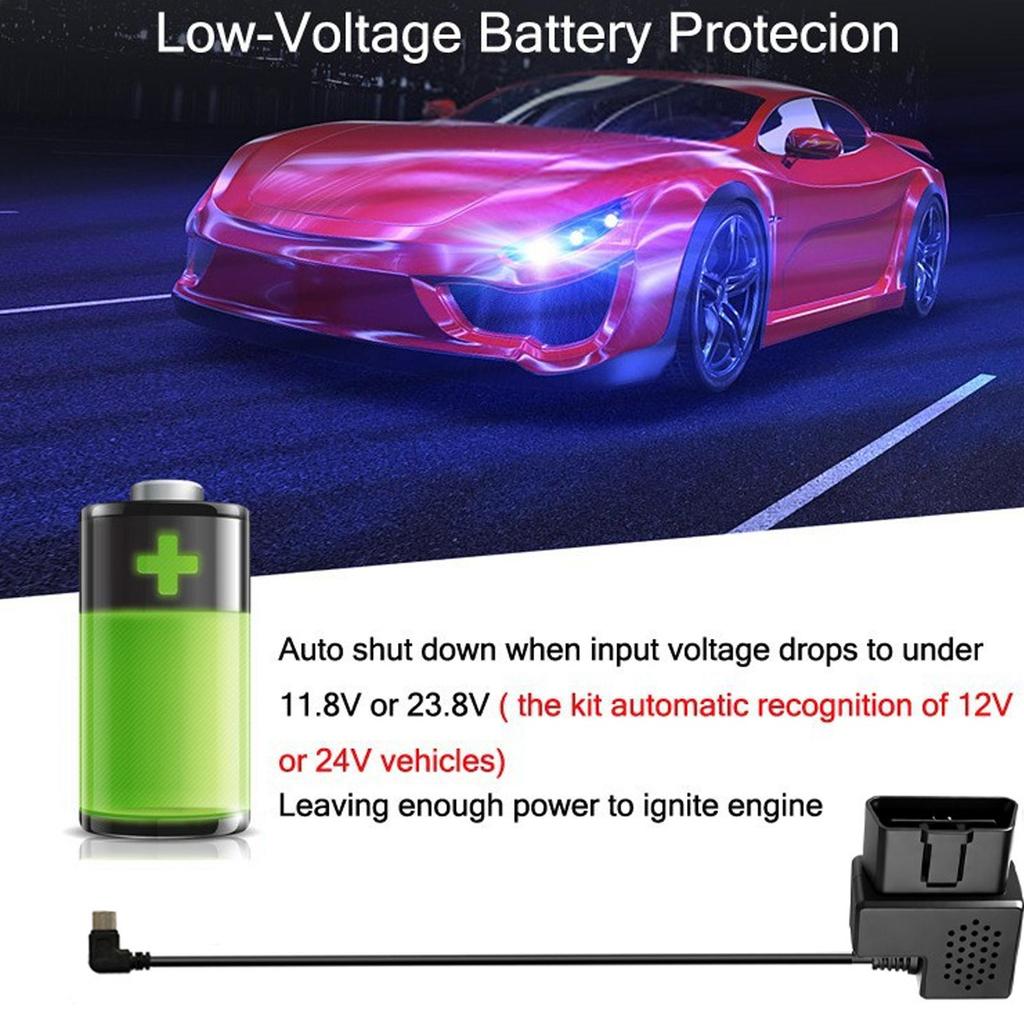 OBD Power Cable Plug And Play 12V/24V To 5V Step-Down Hardwire USB Adapter Cable For Parking Lot Road Trips Daily Driving