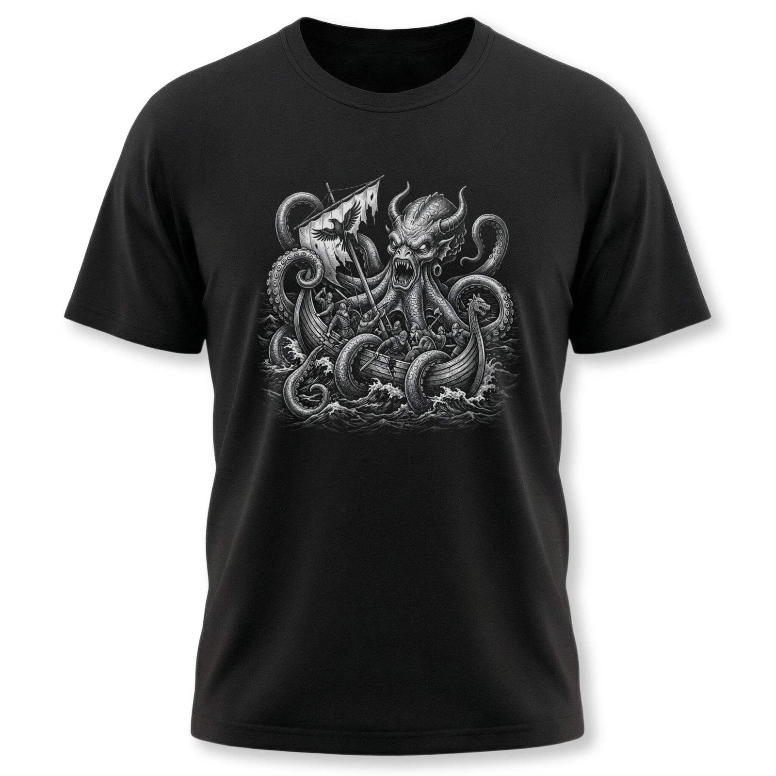 Kraken Viking Battle Graphic T-Shirt | Norse Mythology Sea Monster Tee M