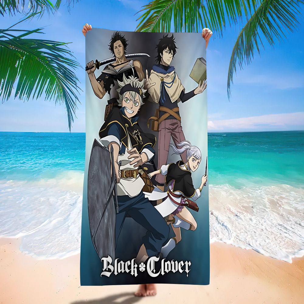 Anime B-Black Hot C-Clover Microfiber Printed Beach Towel Mountain Climbing Yoga Beach Swimming Running Absorbent Soft Towel