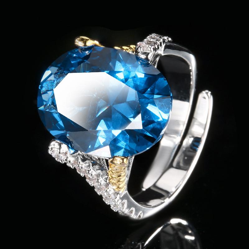 Popular Jewelry Copper Bottom Gold-Plated Simulation Red Corundum Blue Spinel Egg Ring 12 * 16