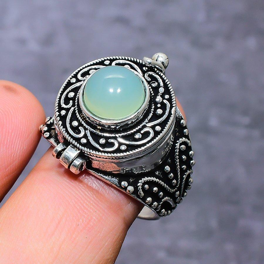 Natural Aqua Chalcedony Gemstone 925 Sterling Silver Jewelry Ring Size 10 F3q62