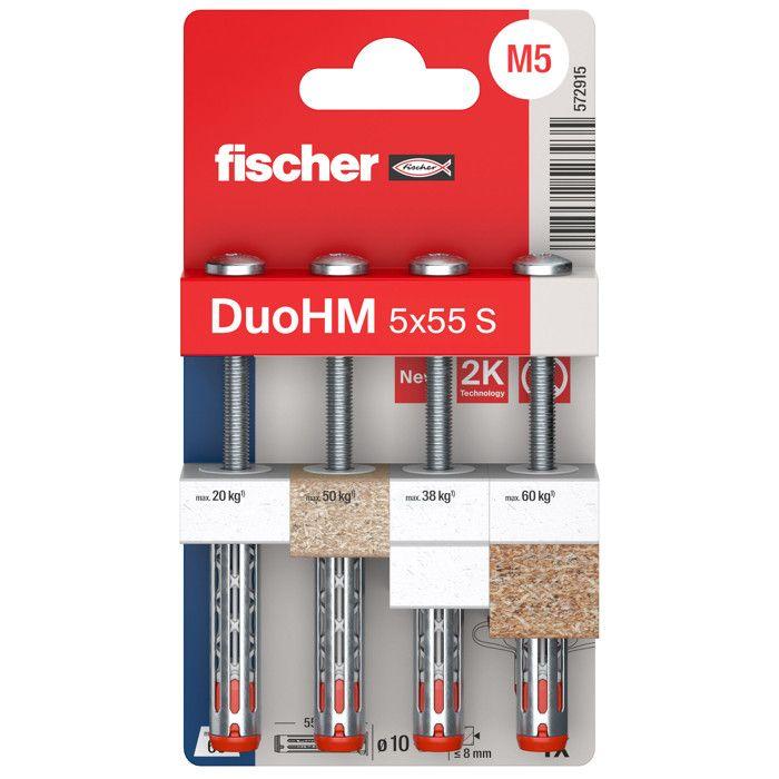 Bucho - FISCHER - DuoHM - 5x55 mm - 4 peças - Para paredes ocas - Instalação rápida