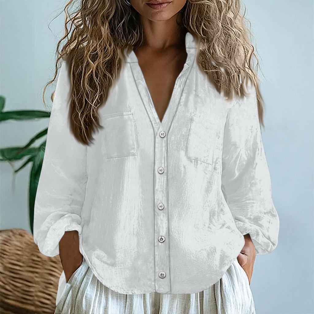 Topuri Dama Bumbac In Cămăși cu Mânecă Lungă Largi Gât în V Tricouri Boho Bluze Vintage