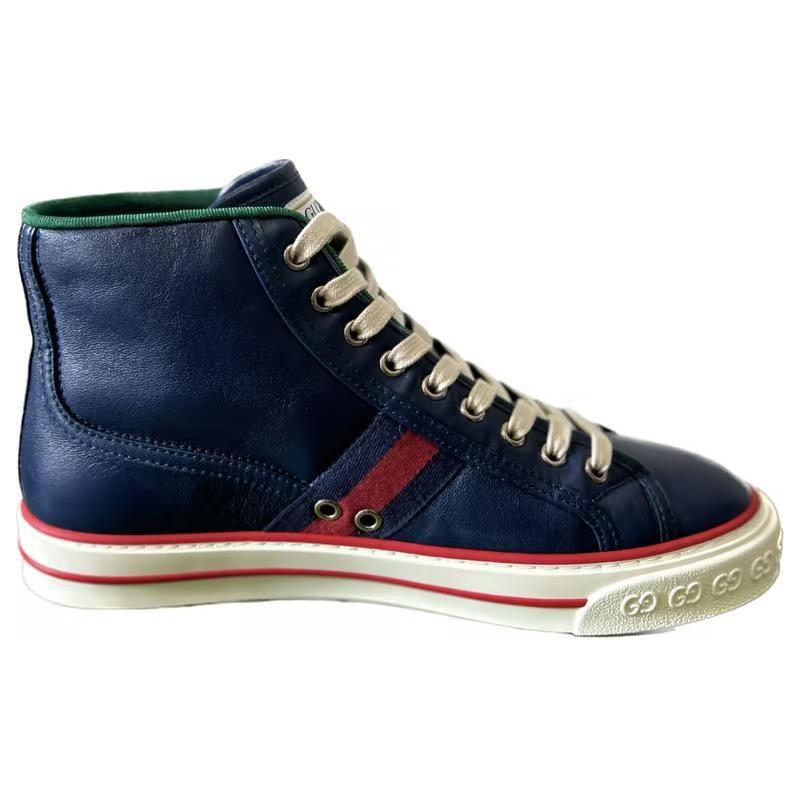Gucci Tennis 1977 High Top Skateboard Shoes Men's Blue White 644734 17L20 4174