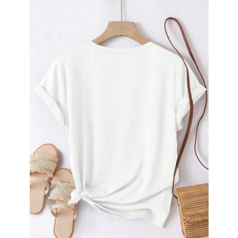 Women Valentine's Day Heart Floral Print T-Shirt Short Sleeve Spring Summer Autumn Casual Trendy Street Style Top