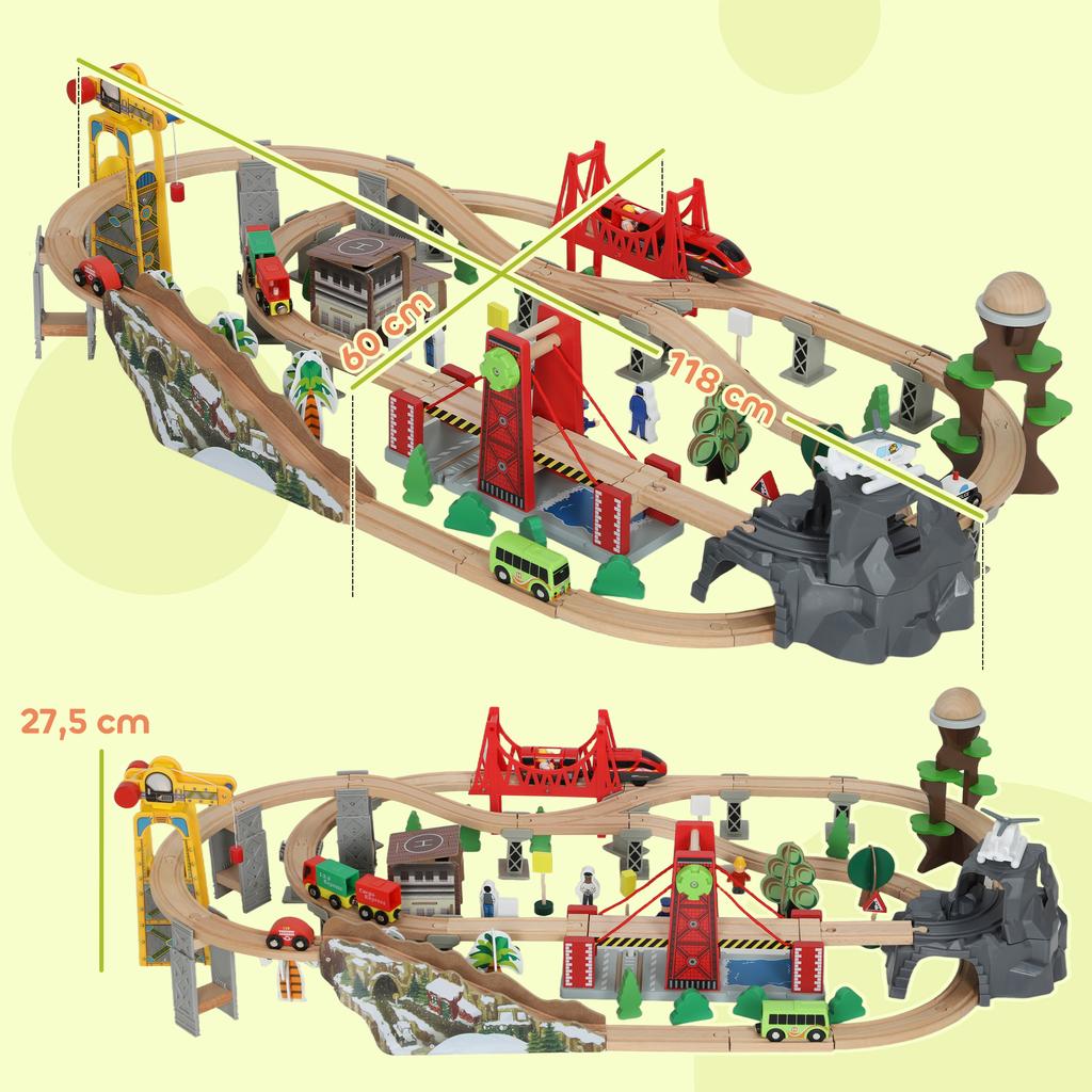 100 Piece Wooden Train Set for Kids 3+ Years with Track, Crane, Battery Operated Train