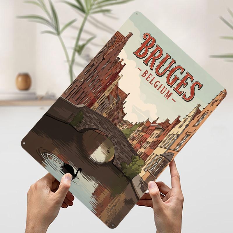 Bruges Belgium Travel Tin Plaque Poster Customized Wall Art Retro Vintage Metal Signs for Man Cave House Decor Room Decorations