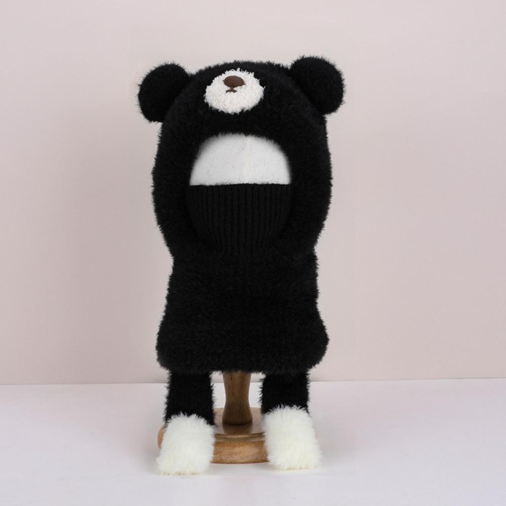 

Thick Warm Children s Balaclava Hat Plush Warm Knitted Cap Cute Face Guard Hat Children Use чёрный