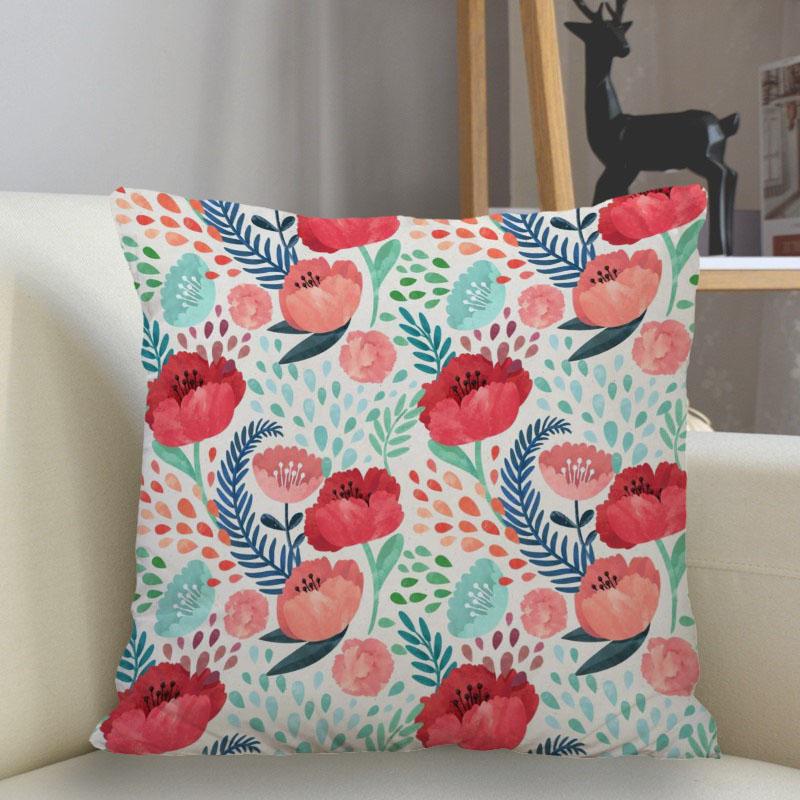 Bedroom Living Room Home Decor Cushion Cover Poppy Flower Pattern Pillowcase Square