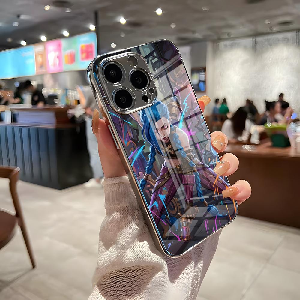 Graffiti Arcane J-Jinx Phone Case For IPhone 17 Pro Max 15 Pro 16 14 Plus 12 13 Mini 11 Pro Shockproof Electroplated Glass Cove