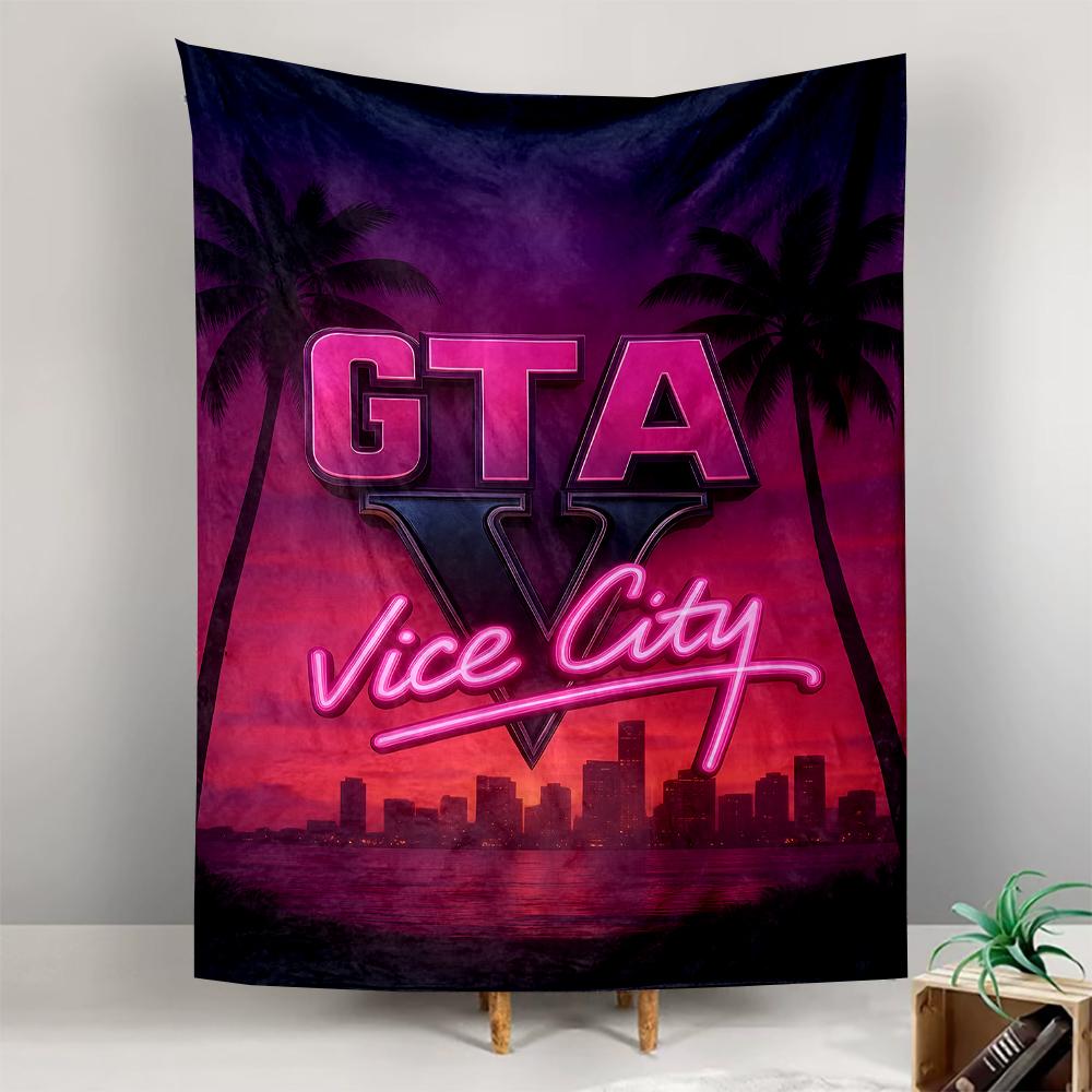 GTA Vice City Neon Logo Retro Game for Gamers Bedroom Man Cave Decor Art Tapestry for Dorm Room Wall Hanging