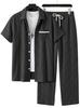 1116 New Solid Color Lapel Set, Men's Loose and Breathable Casual Two-piece Set for Beach Vacation