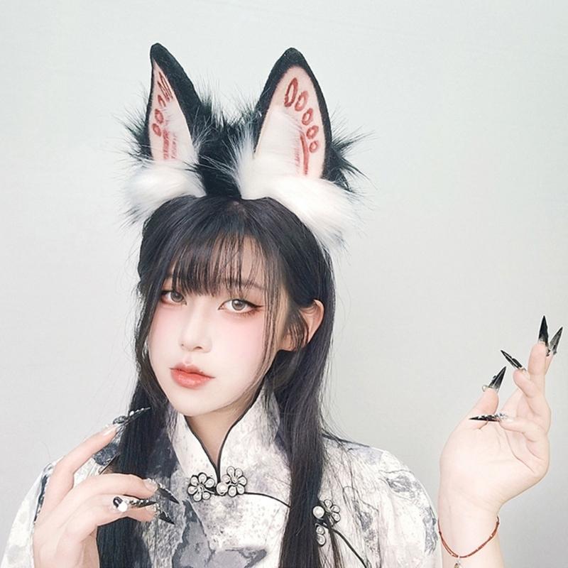 Faux Furs Bunnies Ears Headband Tail Animal Bunnies Costumes for Christmas Halloween Cosplay Party Costume Accessories
