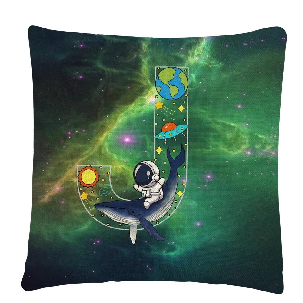 Astronaut Letter Cartoon Pattern Cushion Cover Pillowcase Home Sofa Car Decorative