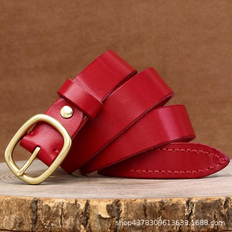 Women's Belt Leather Pin Buckle First Layer Cowhide Retro and Fashion All-Matching Trendy Korean Style Jeans Belt