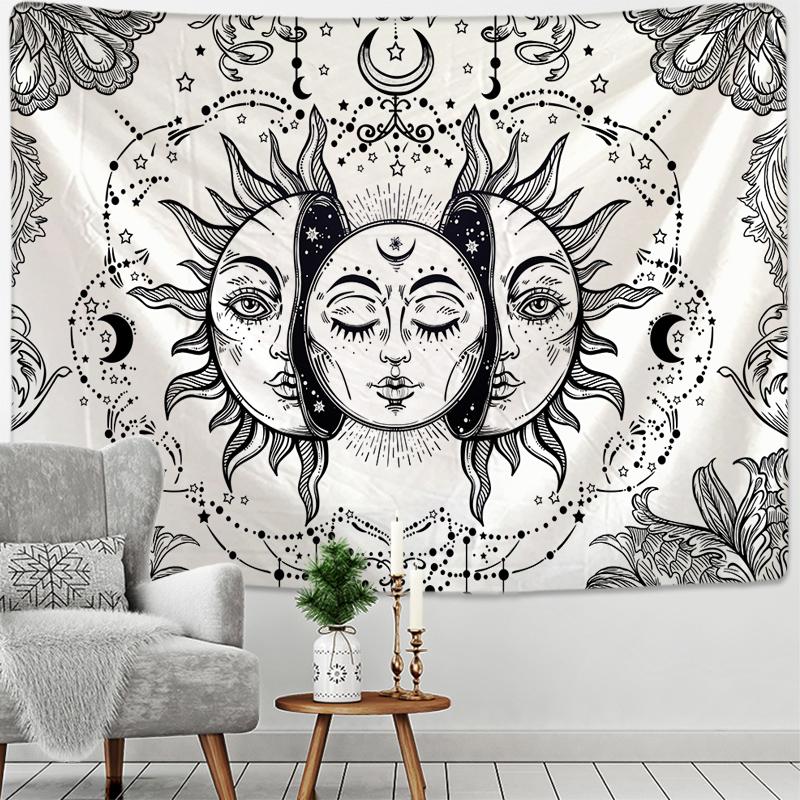 Белый Черный Солнце Луна Мандала Гобелен Настенный Гобелен Колдовство Настенный Гобелен — фото 8