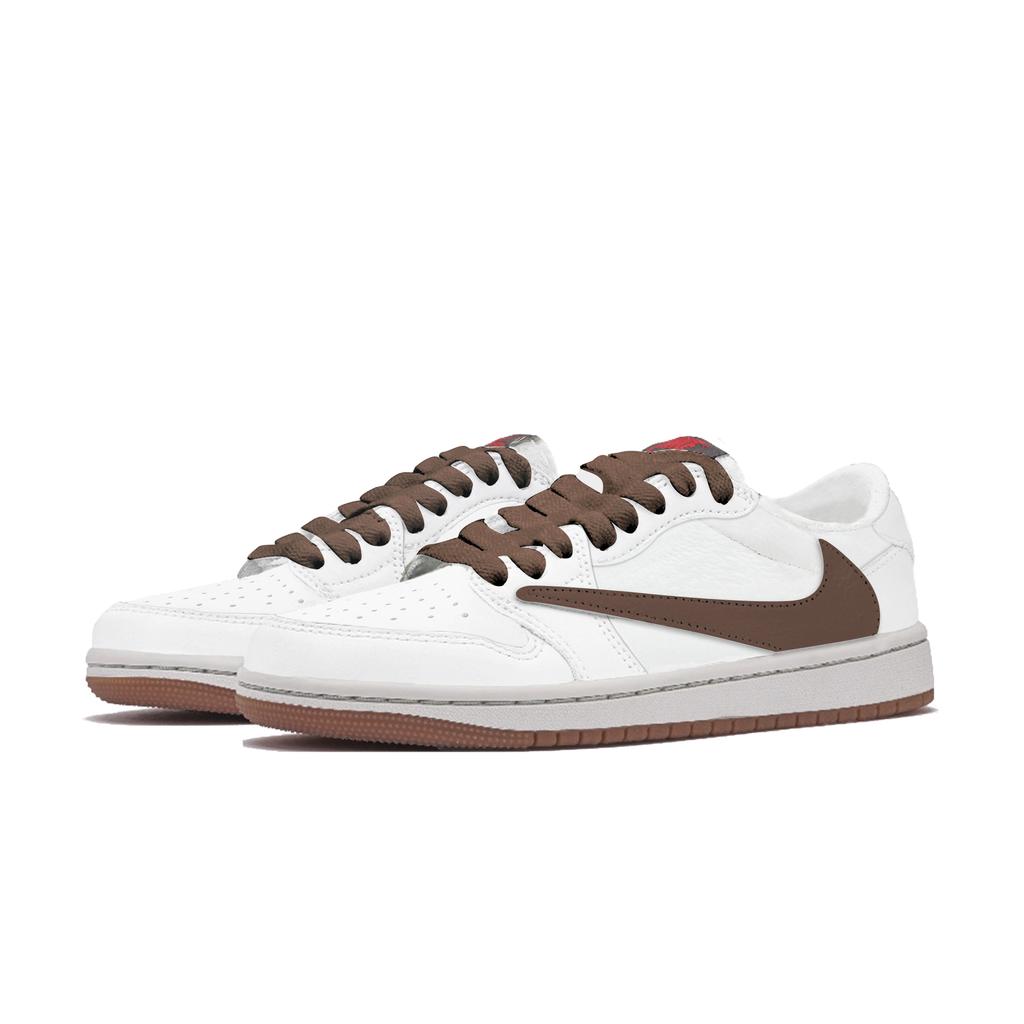 Travis Scott X Jordan Air Jordan 1 Versatile Low Top Vintage Basketball Shoes Unisex White Brown DZ4137-700(Team-)-Random Packaging Bags