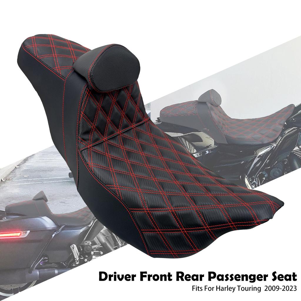 Motorcycle Driver Passenger Two-Up Seat With Backrest Cushions Leather Seat For Harley Touring Electra Street Road Glide 09-2023