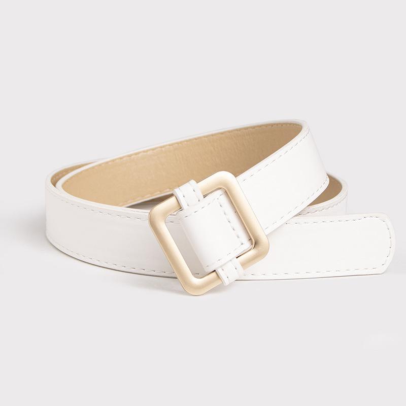 Women'S Rose Gold Square Buckle Day Buckle Black Belt Basic Thick Line Textured Women'S Belt
