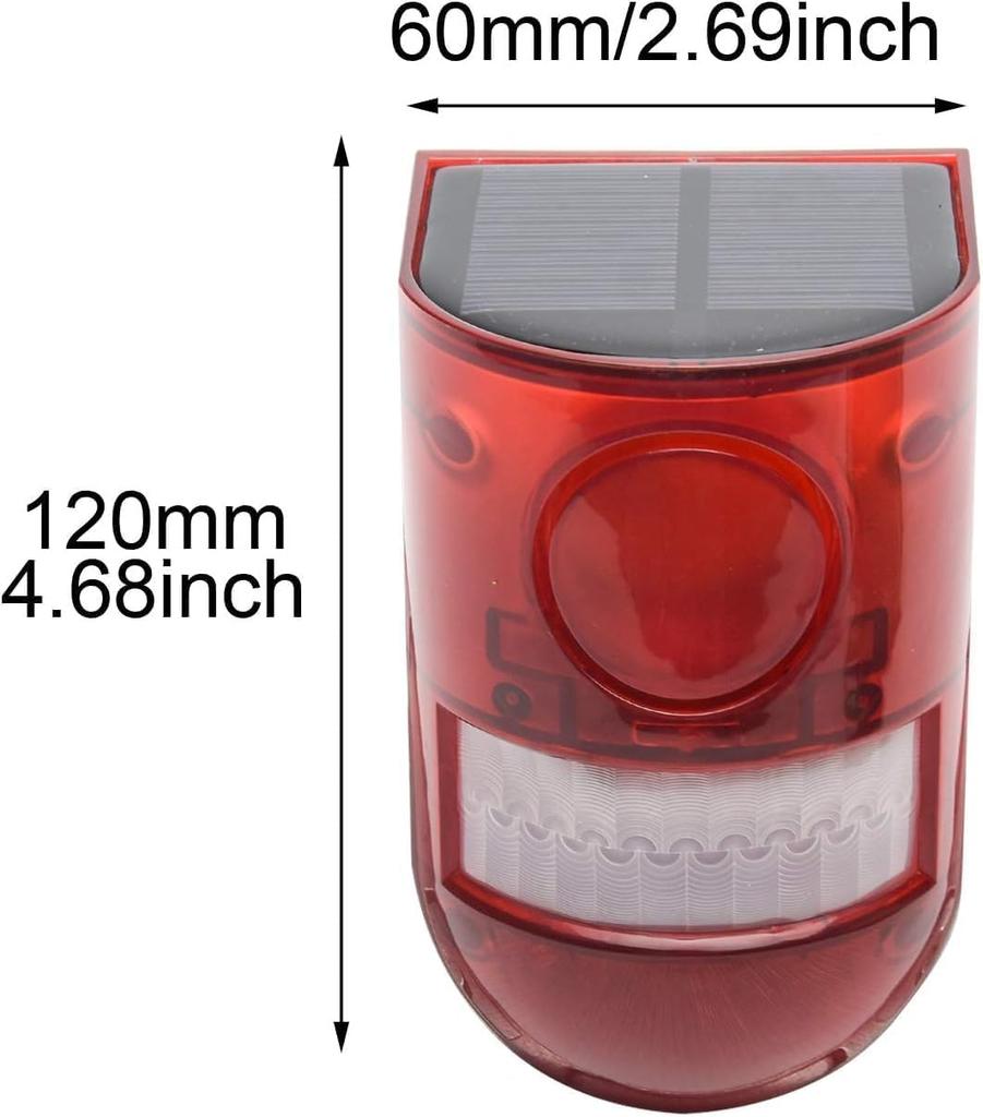SCOCCA Solar Warning Light 2pcs Outdoor Solar Charging Motion Sensor Alarm Automatic Motion Sensor Light 110dB Siren Sound Deck Light Alarm Strobe Red