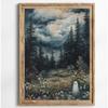 Stampa su Poster Foresta Gatto Nero Fantasma Fiori Selvatici Pittura su Tela Zucca Halloween Spettrale Arte Dark Academia Stanza Arredamento Casa