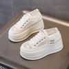 Muffin Net Shoes Women's Mesh Surface Is Hollowed Out, Light and Thin, Autumn New Thick-soled Lace Inner Height Increase, White Shoes Women