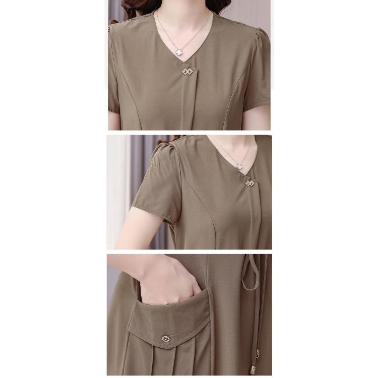 Fashion Summer Solid Color Short Sleeve Dress for Women Slim Fit Waist Cover Belly Elegant