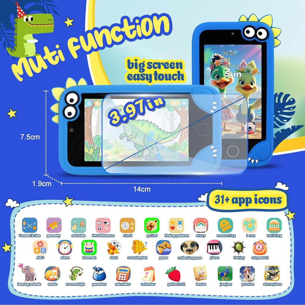 4.0'' Kids Smartphone Touch Screen 1G+8G Leaning Puzzle Game For Children Dual Cameras Children Birthday Gift Phone Toy 1200Mah