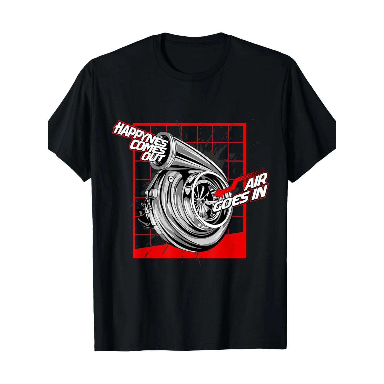 Fun Car Fans Turbo T-shirt -Turbo Humorous Design (Air_Exhaust Pattern) - Fun T-shirt for Racing Events, Beach Trips, Daily Wear S чёрный