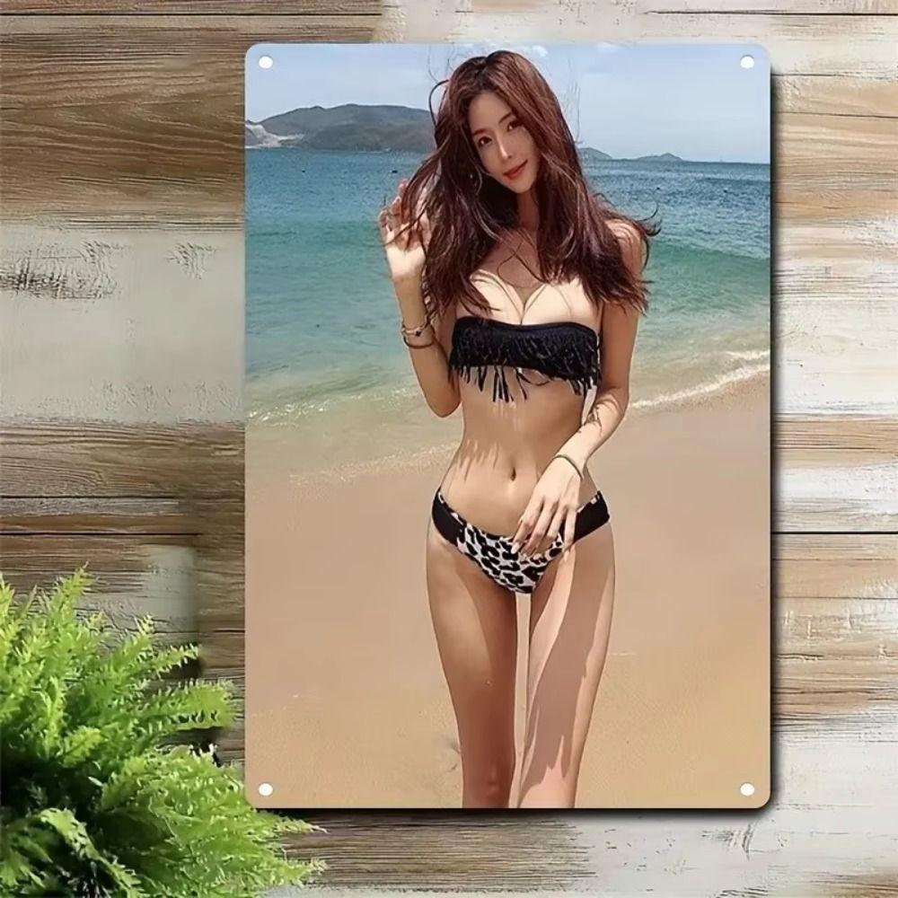 Fantasy Metal Wall Art Decor, Girl with Goldfish, 20x30cm Bedroom Sign