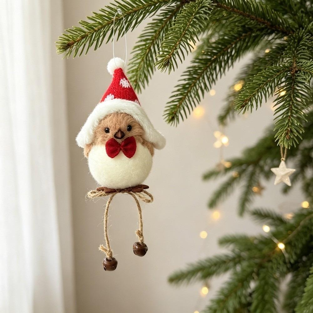 Mini Creative Bird Ornament Red Bow Tie Scarf Christmas Tree Hanging Pendant Christmas Hat Cute Xmas Decoration Party Decor