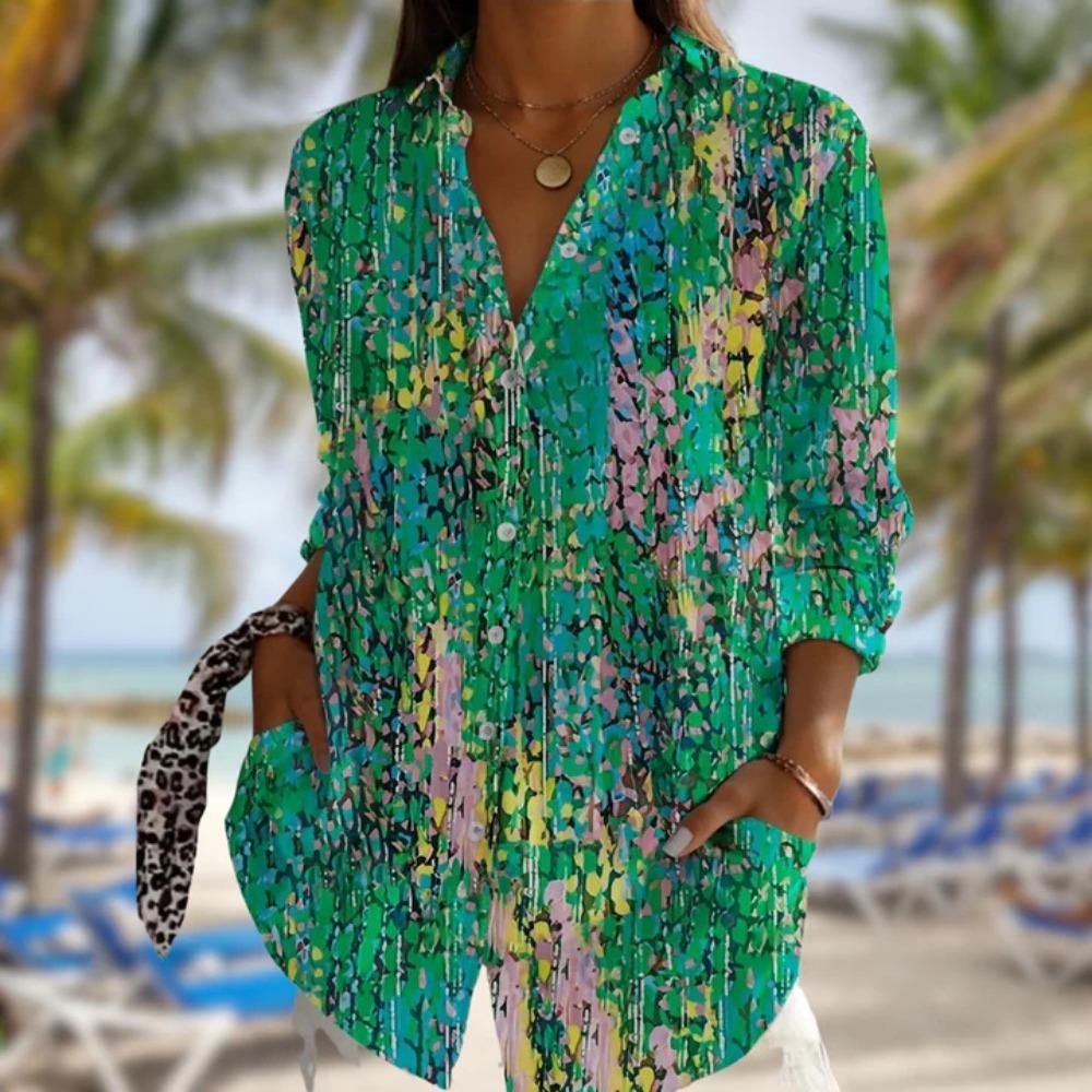 Plus Size Women Long Sleeve Button Shirt Solid Floral Casual Comfort Blouse