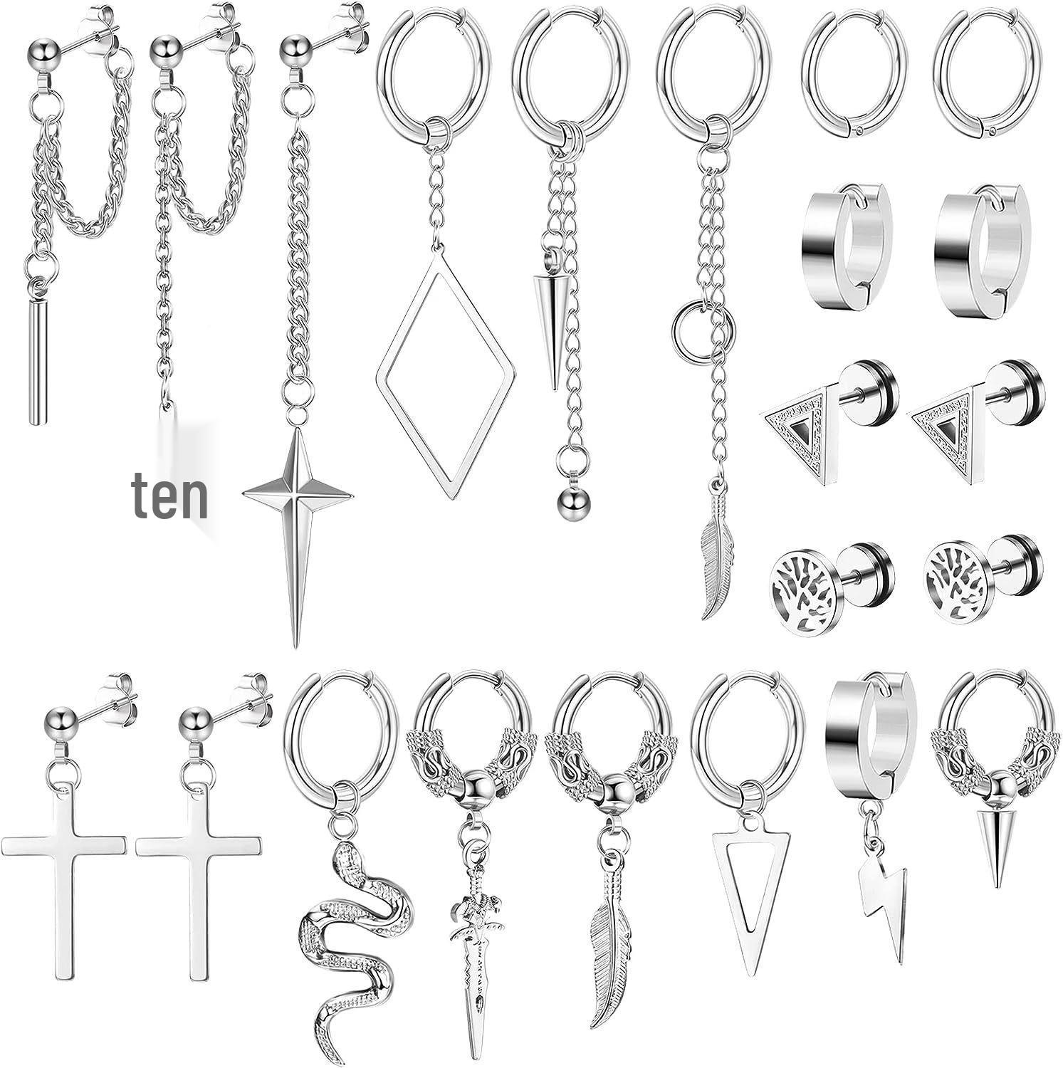 European and American Unisex Titanium Steel Cross Earrings with Rhinestones