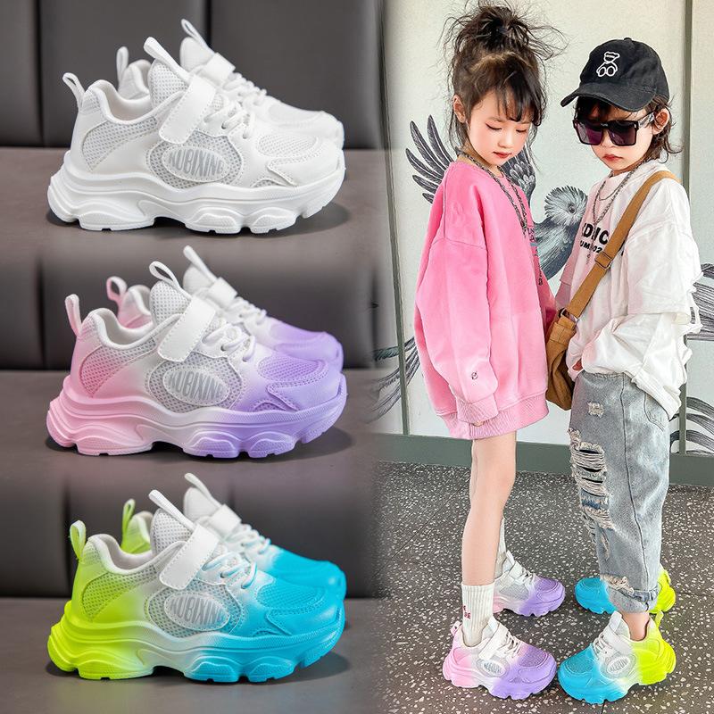 Children's White Shoes Girls White Sports Shoes Mesh Breathable Spring and Autumn Middle and Large Children's Running Shoes