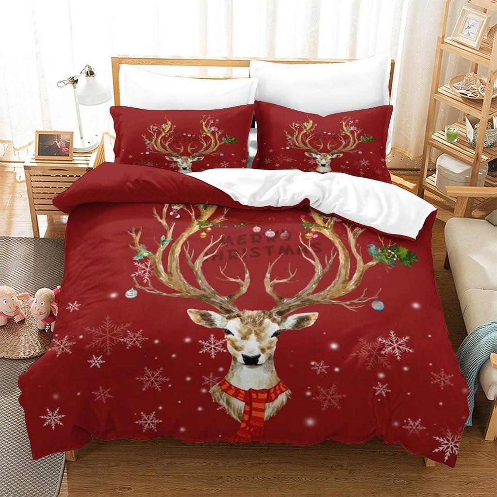 Christmas New Pattern Digital Printing Three-Piece Set 3D Three-Dimensional Polished Chemical Fiber Quilt Cover Pillowcase To Picture